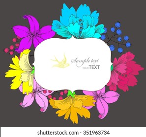 Vintage Vector Card with Hand Drawn Flowers