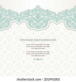 Vintage vector card in islamic style, seamless lace ornament, border, page for text, ramadan greeting, rich element for wedding decoration and invitation design.