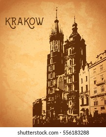 Vintage vector card with Krakow