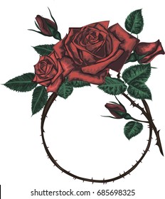 Vintage vector card with red roses  -   Vector design frame  - Red roses 