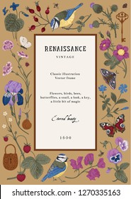 Vintage vector card. Renaissance frame. Classic illustration. Colorful