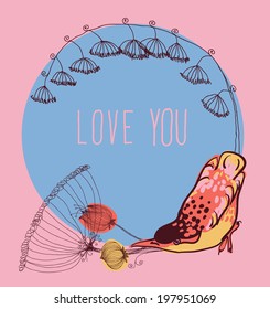 Vintage vector card spring. Bird on a branch of apple blossoms pink flowers on mint background.