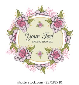 Vintage vector card spring with flowers on soft background