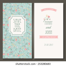 Vintage vector card templates. Can be used for Save The Date, baby shower, mothers day, valentines day, birthday cards, invitations. Seamless pattern is masked