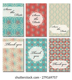 Vintage vector card templates. Can be used for Save The Date, baby shower, mothers day, valentines day, birthday cards, invitations. Seamless pattern is masked. Template response card save the date 