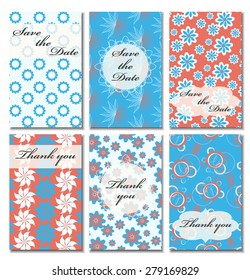 Vintage vector card templates. Can be used for Save The Date, baby shower, mothers day, valentines day, birthday cards, invitations. Seamless pattern is masked. Template response card save the date 