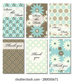 Vintage vector card templates. Can be used for Save The Date, baby shower, mothers day, valentines day, birthday cards, invitations. Seamless pattern is masked. Template response card save the date