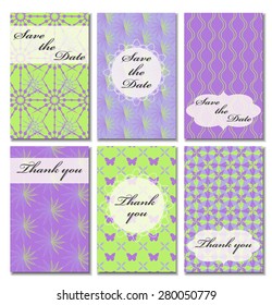Vintage vector card templates. Can be used for Save The Date, baby shower, mothers day, valentines day, birthday cards, invitations. Seamless pattern is masked. Template response card save the date