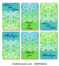 Vintage vector card templates. Can be used for Save The Date, baby shower, mothers day, valentines day, birthday cards, invitations. Seamless pattern is masked. Template response card save the date