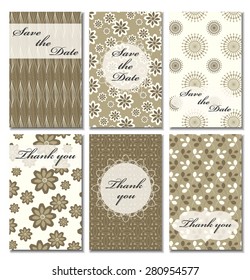 Vintage vector card templates. Can be used for Save The Date, baby shower, mothers day, valentines day, birthday cards, invitations. Seamless pattern is masked. Template response card save the date