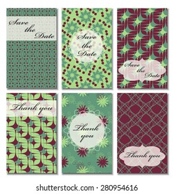Vintage vector card templates. Can be used for Save The Date, baby shower, mothers day, valentines day, birthday cards, invitations. Seamless pattern is masked. Template response card save the date