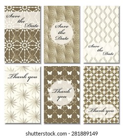 Vintage vector card templates. Can be used for Save The Date, baby shower, mothers day, valentines day, birthday cards, invitations. Seamless pattern is masked. Template response card save the date 