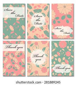 Vintage vector card templates. Can be used for Save The Date, baby shower, mothers day, valentines day, birthday cards, invitations. Seamless pattern is masked. Template response card save the date 