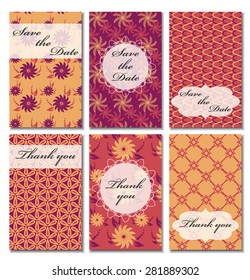 Vintage vector card templates. Can be used for Save The Date, baby shower, mothers day, valentines day, birthday cards, invitations. Seamless pattern is masked. Template response card save the date 