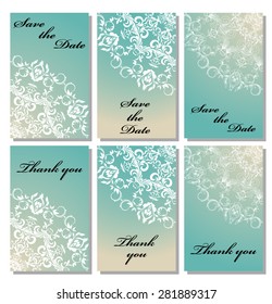 Vintage vector card templates. Can be used for Save The Date, baby shower, mothers day, valentines day, birthday cards, invitations. Seamless pattern is masked. Template response card save the date 