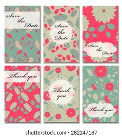 Vintage vector card templates. Can be used for Save The Date, baby shower, mothers day, valentines day, birthday cards, invitations. Seamless pattern is masked. Template response card save the date 