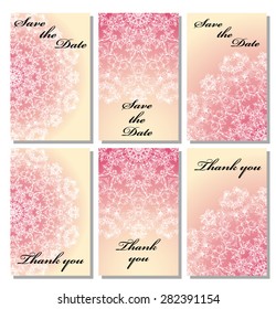 Vintage vector card templates. Can be used for Save The Date, baby shower, mothers day, valentines day, birthday cards, invitations. Seamless pattern is masked. Template response card save the date 