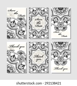 Vintage vector card templates. Can be used for Save The Date, baby shower, mothers day, valentines day, birthday cards, invitations. Template Vector response card save the date card