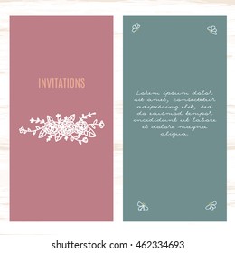 Vintage vector card templates. Can be used for Save The Date, baby shower, mothers day, valentines day, birthday cards, invitations. 