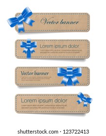 Vintage vector cardboard banners collection decorated with silky ribbon bows - blue