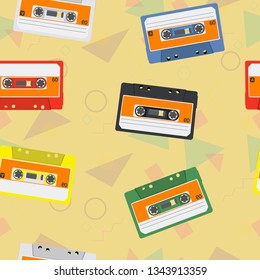 Vintage Vector Cassettes Seamless Pattern Background 
