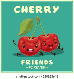 Vintage Vector Cherry Cartoon Character Illustration