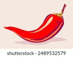 Vintage vector chilli pepper in hand drawing style. Spicy red chilli pepper.