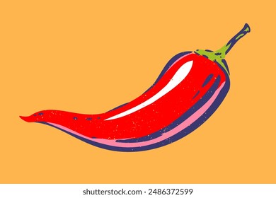 Vintage vector chilli pepper in hand drawing style. Spicy red chilli pepper.