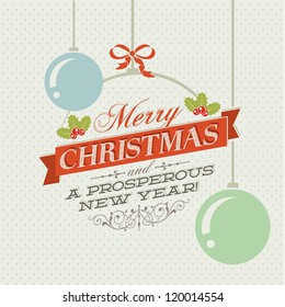 Vintage vector Christmas card with Christmas decorations