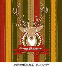 Vintage vector Christmas card with Deer