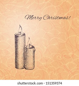 Vintage vector Christmas card with hand drawn candles