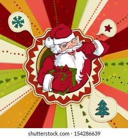 Vintage vector Christmas card with Santa Claus