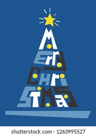 vintage vector Christmas card with Christmas tree collected with letters and star. for Christmas party, new year event invitation and etc - Vector  
