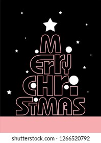 vintage vector Christmas card with Christmas tree collected with letters, round lights and stars, Santa and reindeer for Christmas party, new year event invitation and etc - Vector  