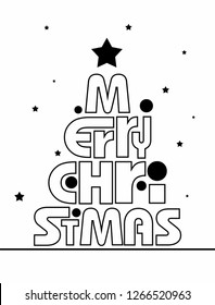 vintage vector Christmas card with Christmas tree collected with letters, round lights and stars, Santa and reindeer for Christmas party, new year event invitation and etc - Vector  