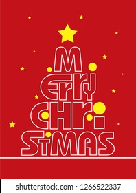 vintage vector Christmas card with Christmas tree collected with letters, round lights and stars, Santa and reindeer for Christmas party, new year event invitation and etc - Vector  