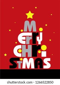 vintage vector Christmas card with Christmas tree collected with letters, round lights and stars, Santa and reindeer for Christmas party, new year event invitation and etc - Vector  