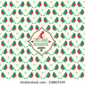 Vintage vector Christmas pattern with bullfinch. Winter Bird pattern.