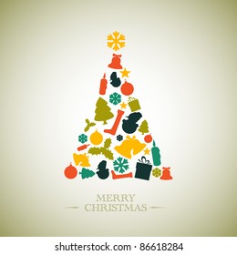 Vintage Vector christmas tree made from various shapes