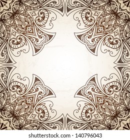 Vintage vector circle floral ornamental border. Lace pattern design. White vintage ornament on blue background. Vector ornamental border frame. Can be used for banner, web design, wedding cards.