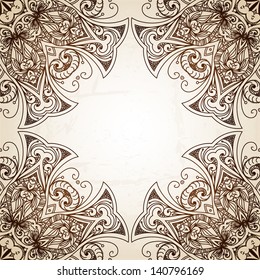 Vintage vector circle floral ornamental border. Lace pattern design. White vintage ornament on blue background. Vector ornamental border frame. Can be used for banner, web design, wedding cards.