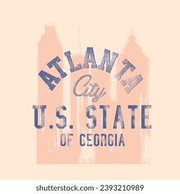 Vintage vector city print for Atlanta USA state of Georgia, college font with dusty effect, 