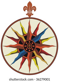 Vintage vector compass with fleur-de-lis