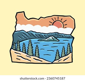 Vintage vector of Crater Lake national Park  Oregon