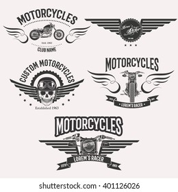 Vintage vector custom motorcycle racer stars logo set isolated on white background