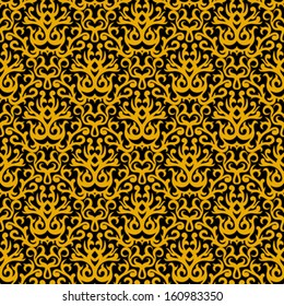 Vintage vector damask pattern with abstract shapes in gold and black.  Texture for web, print, wallpaper, fall winter fashion, Christmas background, wedding gift wrapping paper or holiday home decor