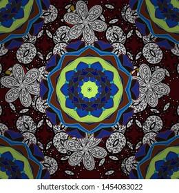 Vintage vector decorative elements. Colored Mandalas on blue, white and black colors. Islam, Arabic, Indian, turkish, pakistan, chinese, ottoman motifs. Oriental pattern.