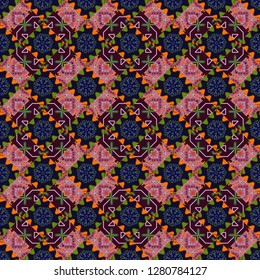 Vintage vector decorative elements in green, brown and black tones. Perfect for printing on fabric or paper. Islam, Arabic, Indian, ottoman motifs. Seamless pattern tile.