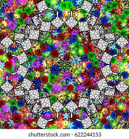Vintage vector decorative elements. Islam, Arabic, Indian, turkish, pakistan, chinese, ottoman motifs. Oriental pattern. Colored Mandalas on colorful background.