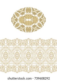 Vintage vector decorative elements  - lace border ornament and oval ornamental composition on white background